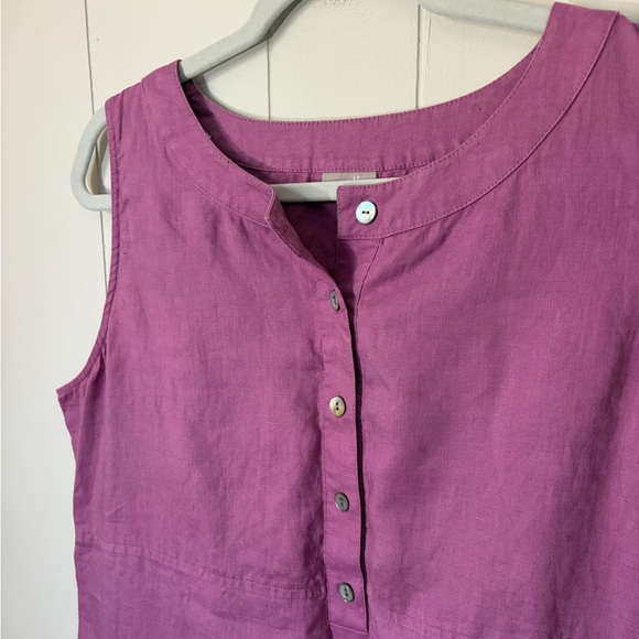 JJill Tunic Shift Dress Buttons 100% Linen Fuchsia Vacation Resort Large - Picture 3 of 5